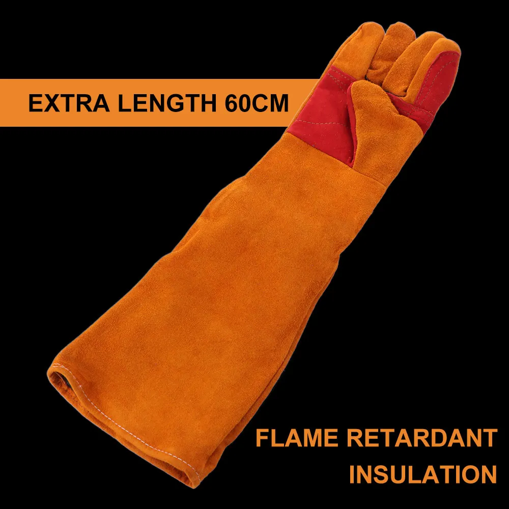 Comfortable Work Safety Gloves Flexible Full Finger Leather Working Gloves Durable Hand Insulation Long Sleeves Barbecue Gloves