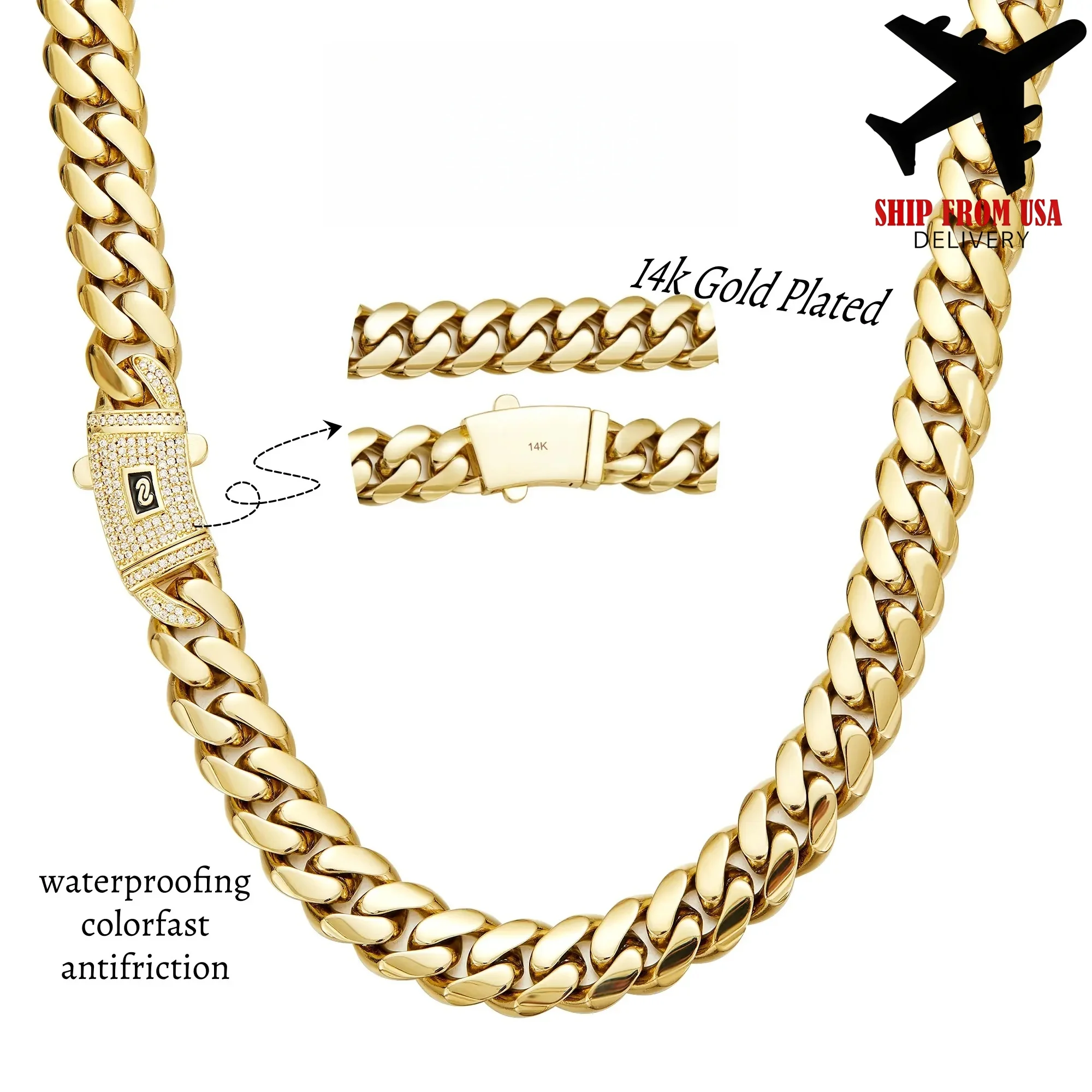 14K Gold-Plated Miami Cuban Necklace Waterproof, Fade-Proof Hypoallergenic The Latest Electroplating Process for Rust Prevention Miami Link Chain Items 6-14mm Sizes Hip-Hop Style Fashion Timeless Shine for Every Look Men's Jewelry