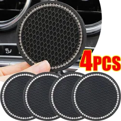 New Bling Rhinestone Water Cup Holder Drink Pad Interior Decoration Cute Anti-slip Round Black Mat Coaster Car Accessories