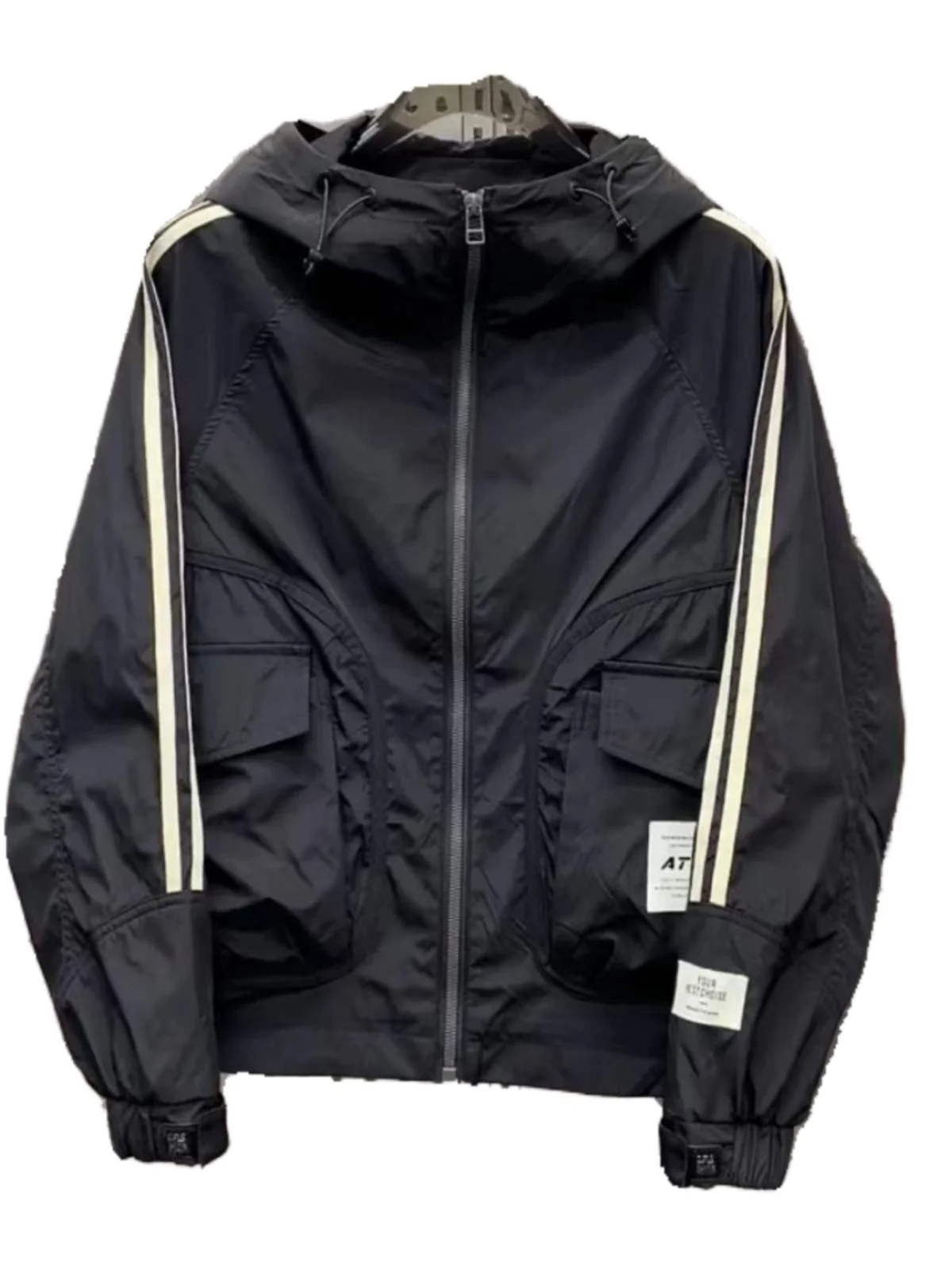 ربيع الخريف الرجال مقنعين مخطط Jaet سليم صالح ملابس العمل غير رسمية كيت كبير ملابس خارجية ألياف البوليستر يندبروف سستة