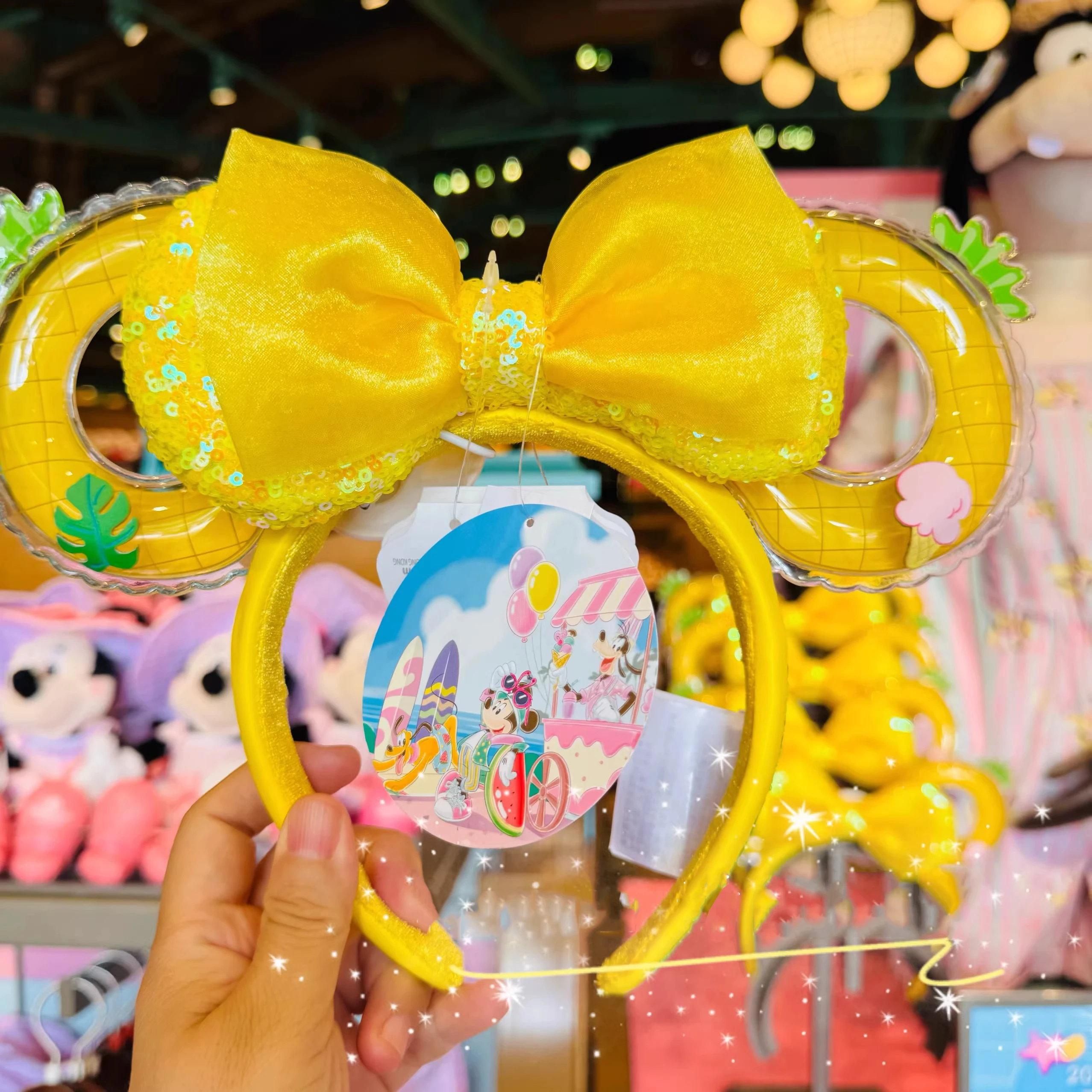 

Disney Mickey Mouse Headbands Sequin Bow Shanghai Disneyland Mickey And Friends Yellow Pineapple Swim Ring Headband With Hairpin