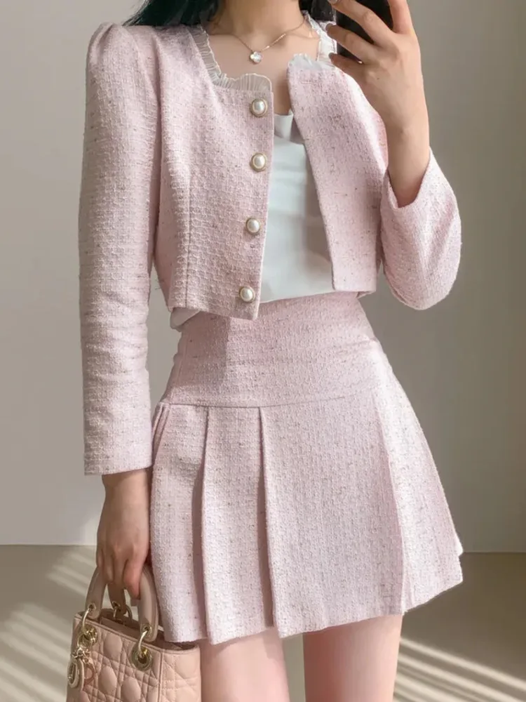 Women Outfit Short Jacket Coat + Skirt 2 Piece Sets Conjuntos Cortos High Quality 2025 spring Small Fragrant Two Piece Set