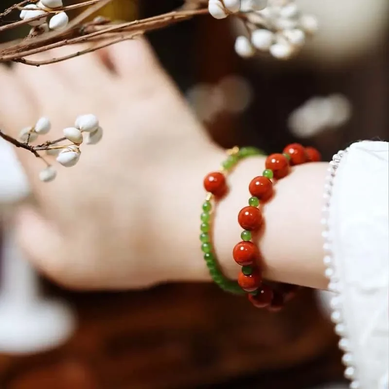 Red Sleeve Add Fragrance | Flame Nanhong Optimizes Hetian Jasper Crystal Bracelet Retro Stacked Bracelet for Gifts