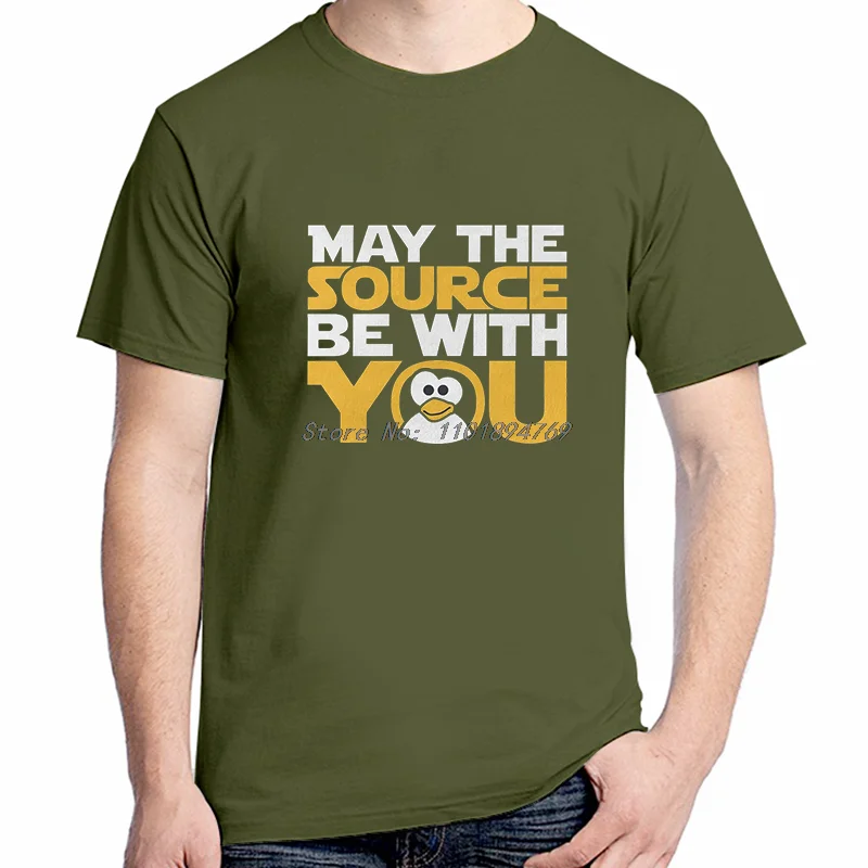 May The Source Be With You Special Cotton T-Shirt Linux Operating System Tux Penguin Summer High Quality Streetwear Mens Clothes - view 3