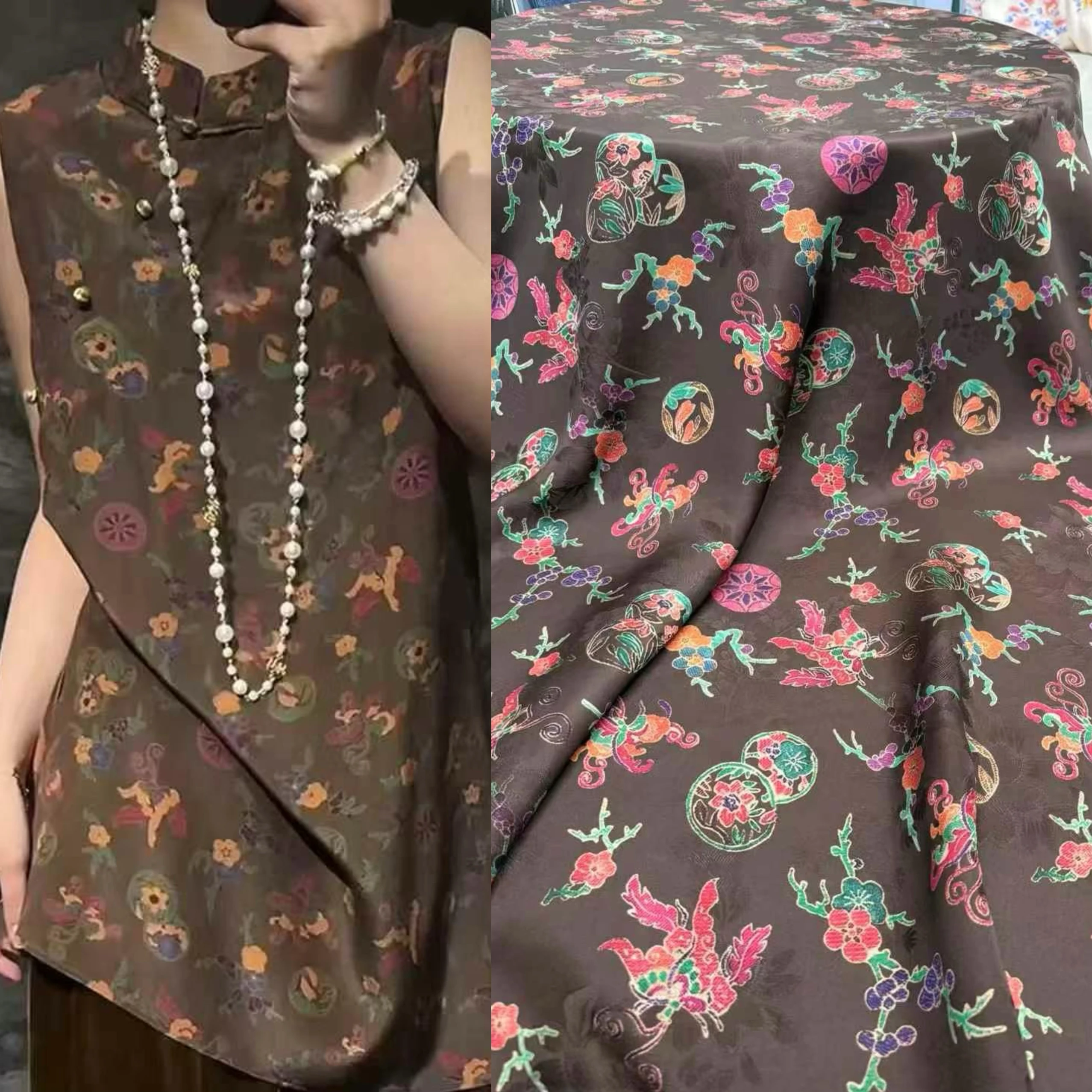 

Plum Pattern Silk Flower Luo Xiangyun Fabric 00 Silk 25 Mum Chinese Sle Vest Material