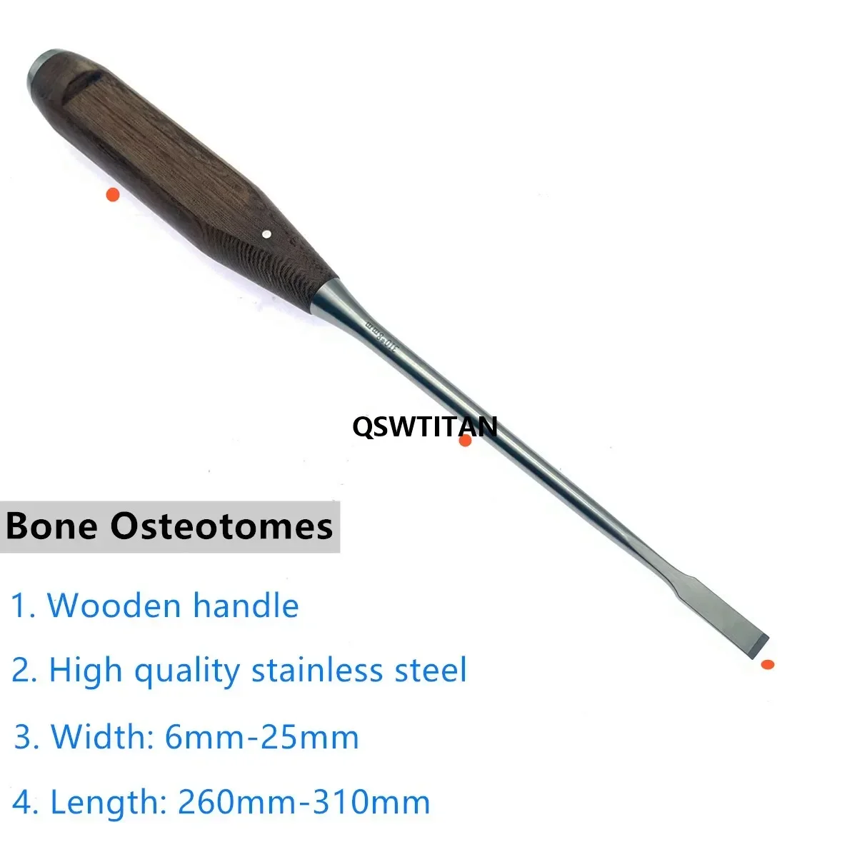 6mm-25mm Bone Osteotomes with Wooden Handle Bone Knife Cutter Stainless Steel Veterinary Orthopedic Instruments