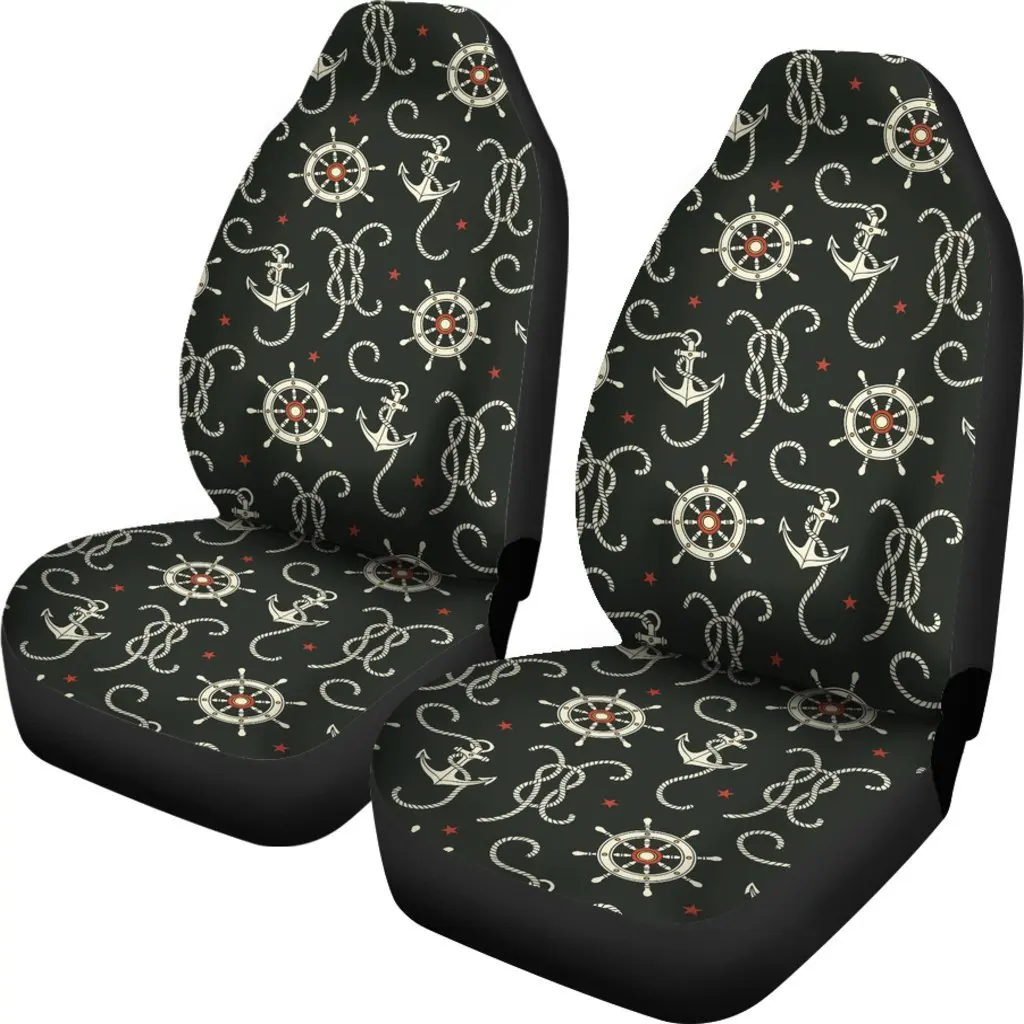 Anchor Nautical Pattern Print Seat Cover Car Seat Covers Set 2 Pc, Car Accessories Car Mats