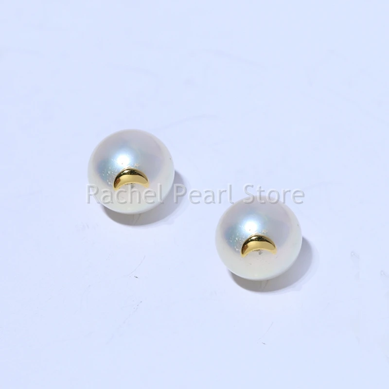 Moon Star 8-9mm Luxurious Natural White Seawater Akoya Pearl Fine Jewelry Stud Earrings At Wedding For Women