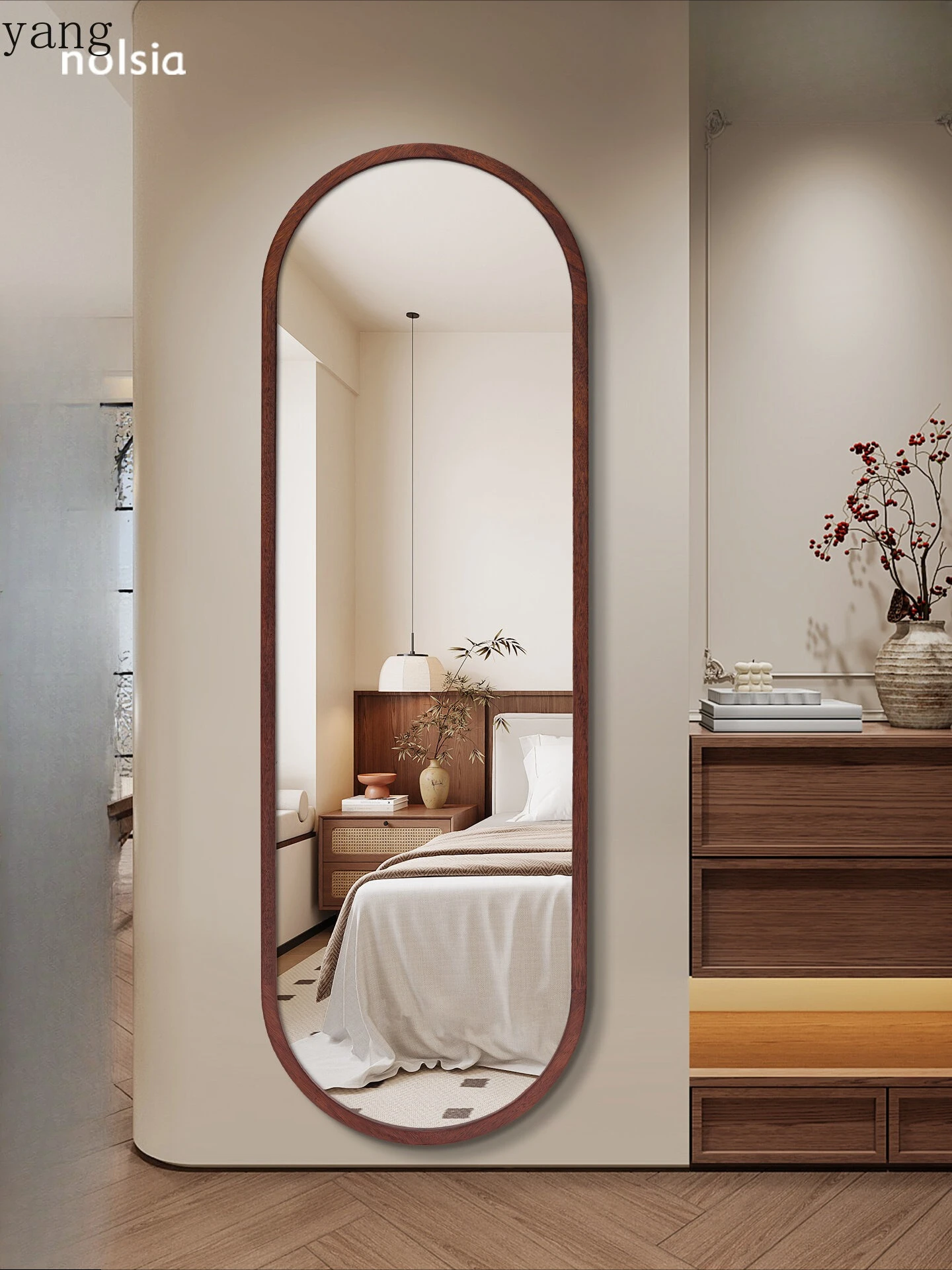 LMM solid wood full body mirror real non-deforming high-value retro full-length mirror