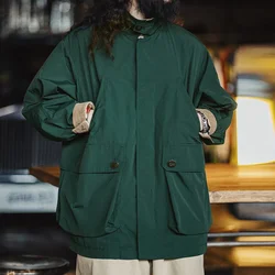 Maden Retro Green Loose Corduroy Lapel Multi-pocket Safari Jacket Men's Classic Coat Versatile Outerwear for Spring and Autumn