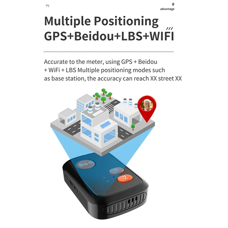 GPS + Beidou Tracker RF-V51 WIFI Compatible with 4G LTE/3G WCDMA/2G GSM SOS Alarm Two-Way Voice Tracking Waterproof(B)