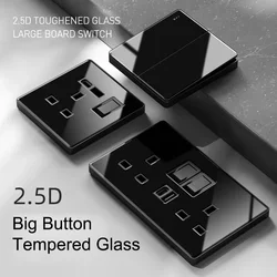 Black Glass 1 2 3 4 Gang 1 2 Way Big Panel Switch with LED Fast Charge 13A UK EU Universal Socket with USB TypeC TV Data Outlet