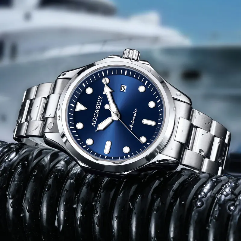 Automatic Watch for Men Mechanical Skeleton Wristwatch Luminous Waterproof Date Stainless Steel Strap Casual Business Male Clock