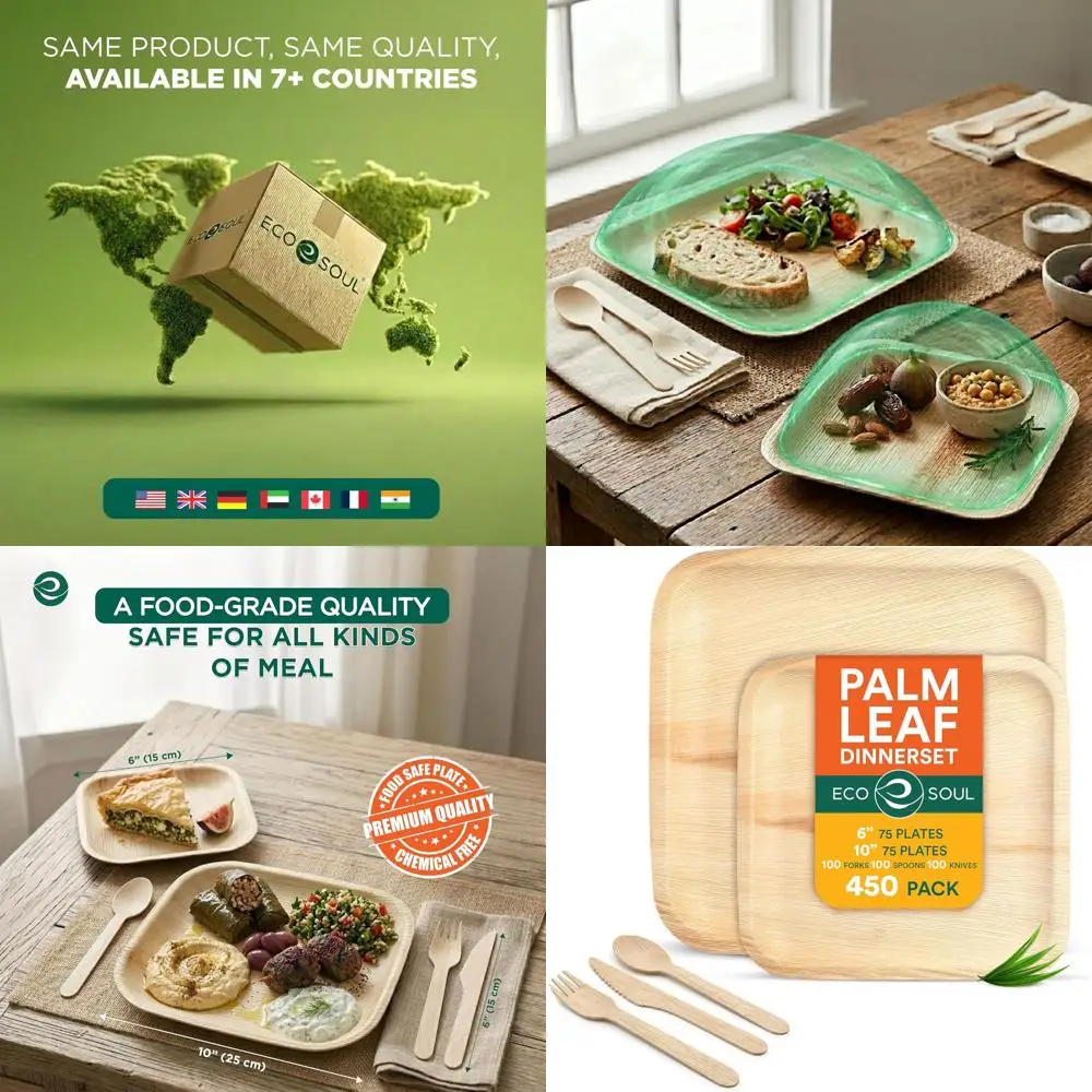 

Набор бамбуковых тарелок, квадратные, 6 и 10 дюймов, 450 штук, сверхпрочные, компостируемые, биоразлагаемые, для вечеринок и ужинов