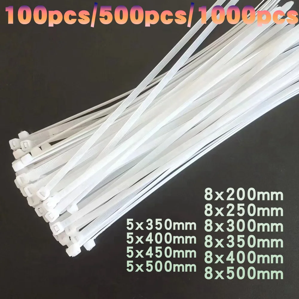 

100/500/1000pcs Nylon Cable Self-locking tie Fasteners Hardware Cable Ties Plastic Wire Zip Ties Set Kit Cable Tie 8x300mm