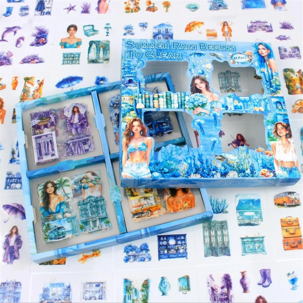 SSR 100 Sheet Summer Scrapbook Stickers for Scrapbooking Supplies, 100 Sheets Transparent PET Scenery Journal Stickers