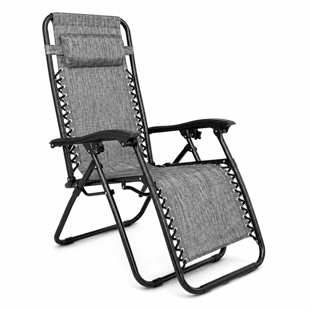 Tumbona Plegable Exterior de Acero | Silla Reclinable Ergonómica con Cojín y Reposapiés Acolchados | Resistente para Jardín Terraza Playa Camping | Color Gris
