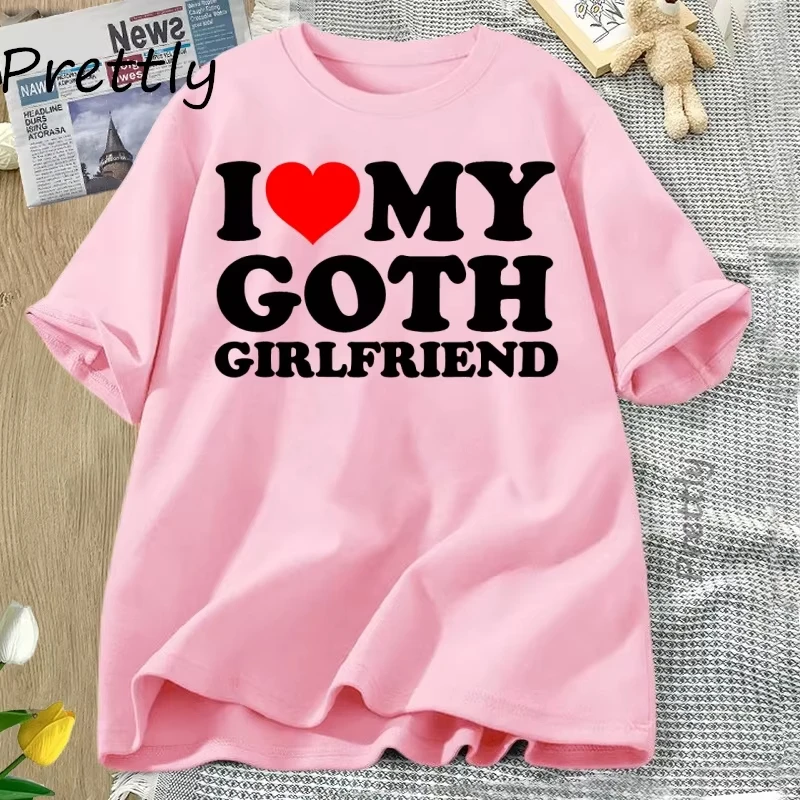 أنا أحب صديقتي القوطي تي شيرت الرجال النساء القلب بلدي GF التي شيرت الأزواج مطابقة تيز الصيف عادية القطن قصير الأكمام تيز #5