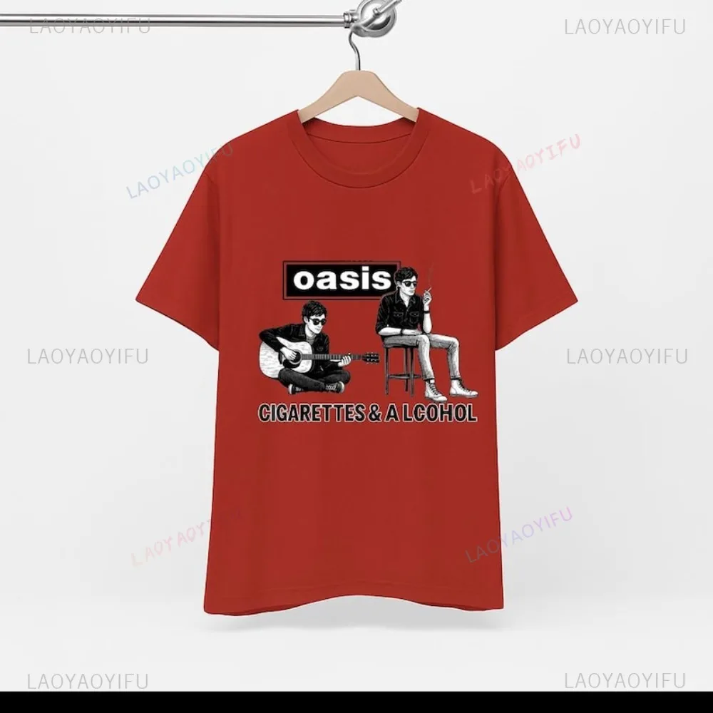 Oasis Band Cigarettes & Alcohol Retro Britpop Tshirt Casual Fashion Loose Harajuku Man T-shirt Breathe Comfort Soft Streetwear