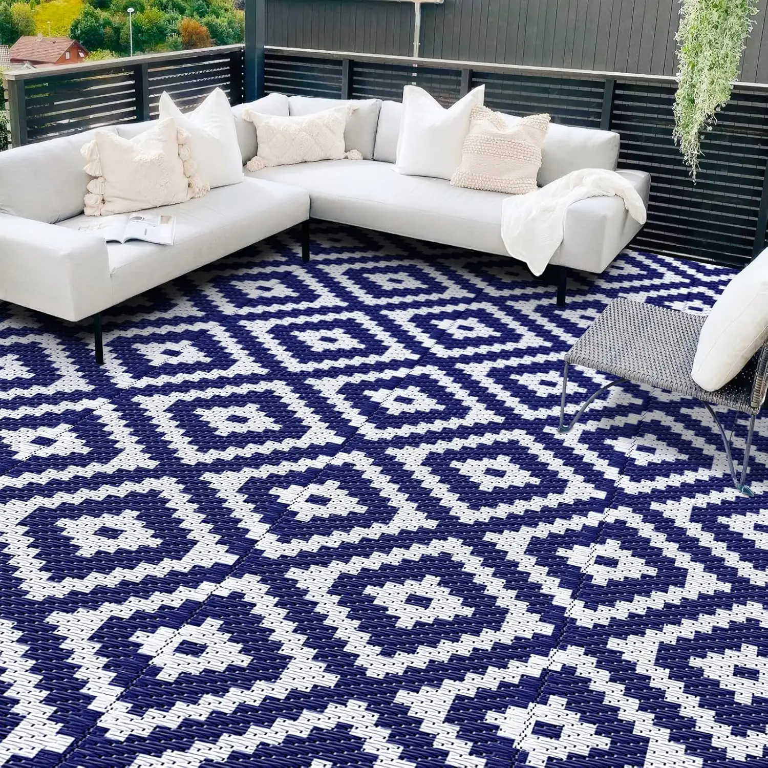

Waterproof Outdoor Rug 8x10 Ft, Reversible Patio Carpet for Picnic Camping RV, Blue