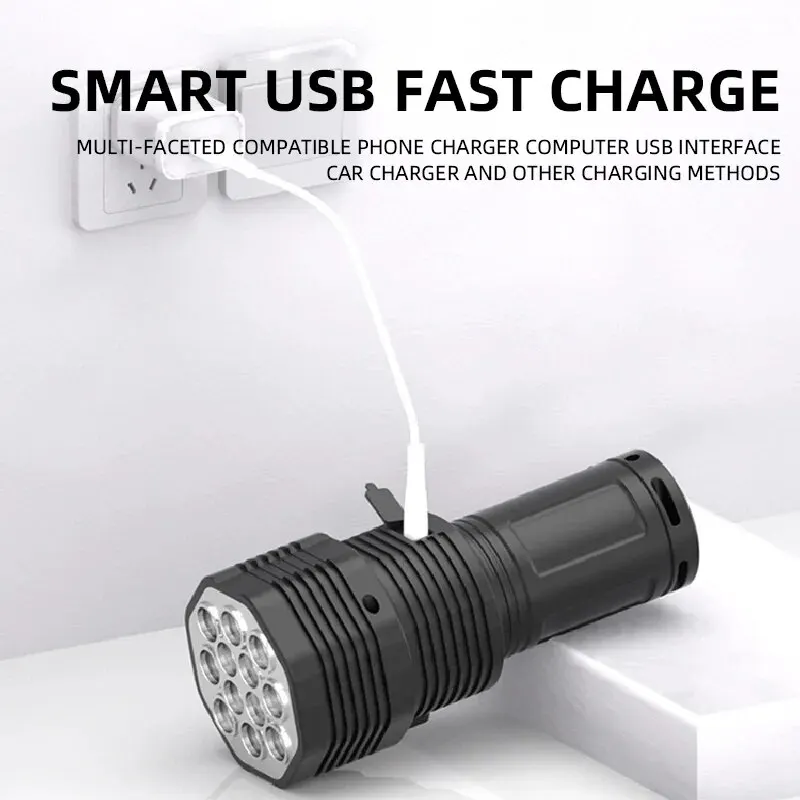 Powerful Flashlight 12 LEDS USB Rechargeable COB Side Waterproof Lights Camp Light Torch Light Super Lights Camp Lamp