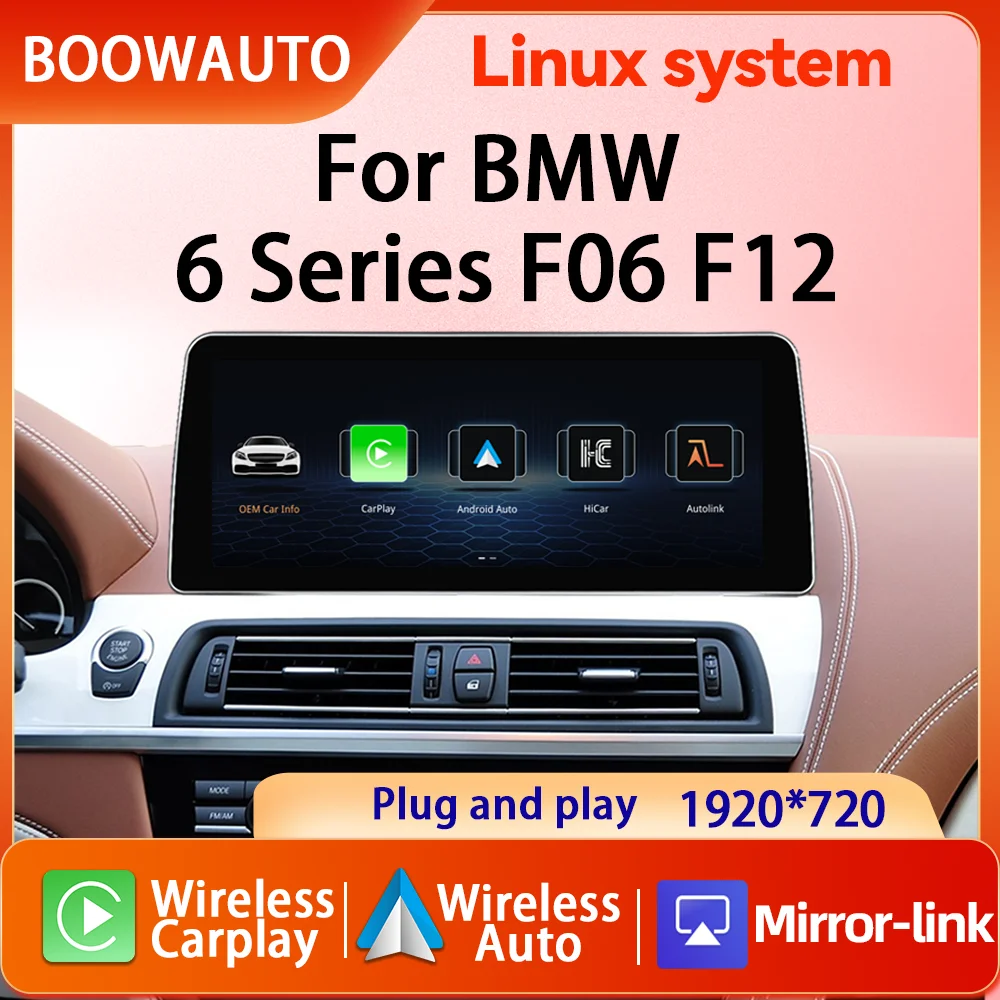 Linux 1920*720 pantalla inalámbrica Carplay Radio de coche para BMW 6 Series F06 F12 F13 reproductor de vídeo Bluetooth montado en coche Android Auto