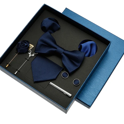 Corbatas de seda clásicas rojas y azules para hombre, conjuntos de gemelos cuadrados de bolsillo, corbata de Color sólido, regalo de boda para fiesta, conjunto de corbata para hombre