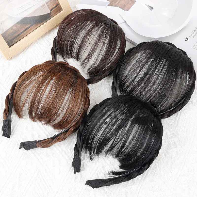 Wig Bangs Hairband Fake Hair Headband Fringe Hair Extension Braid Hair Hoop Women Girls Clips Hair Accessories Hairpiece Clips