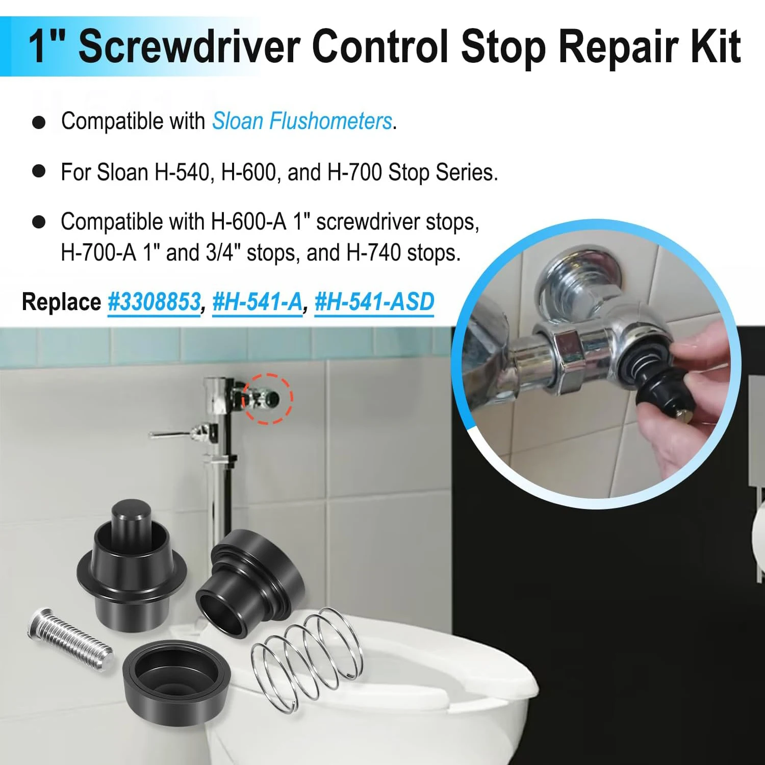 H-541-A 1" Schraubendreher-Steuerungsstopper-Reparaturset, passend für Sloan Flushometer H-540 H-600-A H-700-A H-740, ersetzt 3308853 H-541-ASD – Detail 6