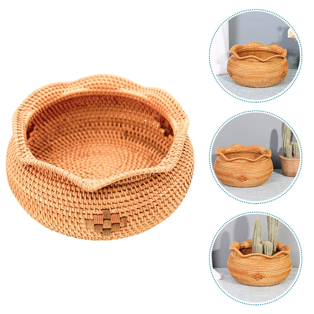 Rattan Flower Pot Wicker Storage Basket Decorative Table Candy Holder Artificial Woven Plant Vase Weaving Fruit Food Accessory