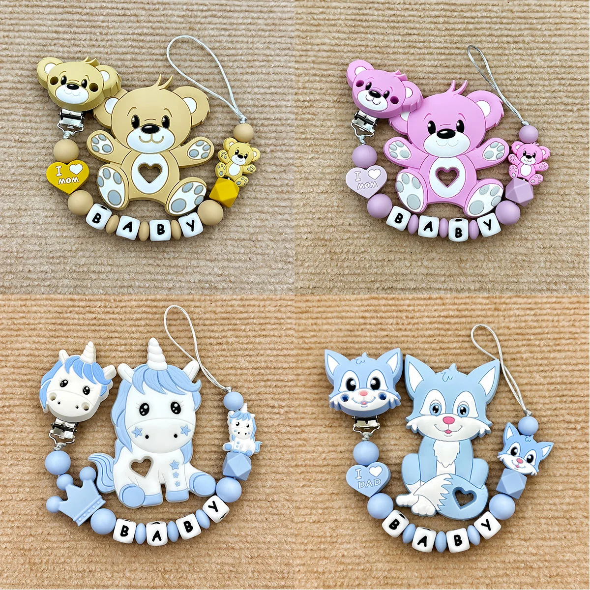 

Custom English Letters Name Baby Silicone Pacifier Clips Chains Diy Teether Pendants Baby Pacifier Kawaii Teethers