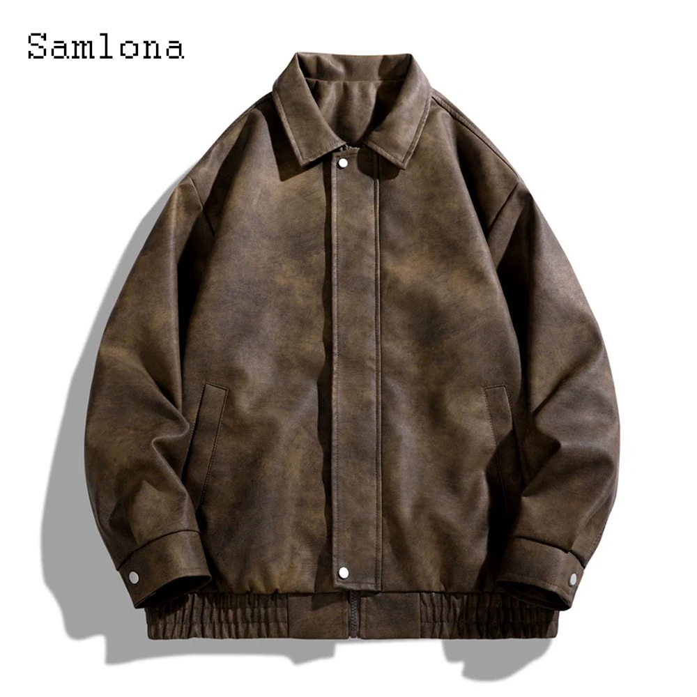 

Men's Faux Leather Jackets 2025 New Autumn Lepal Collar Outerwear Suede Leather Motorcycle Jacket Men Stand Pocket Coats Hommes