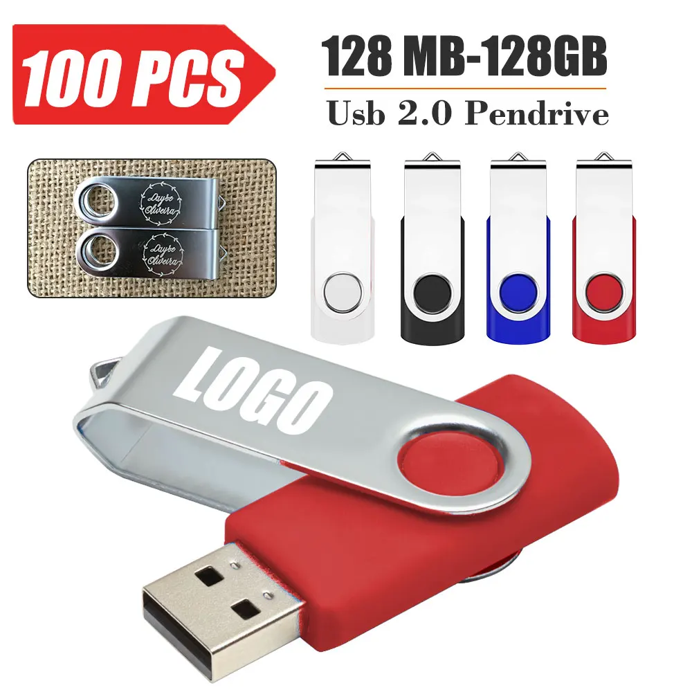 100pcs metal free logo Pendrive 32gb 64gb 128gb pen drive flash usb 2.0 memory stick Waterproof usb flash drive cle usb 16GB 8GB