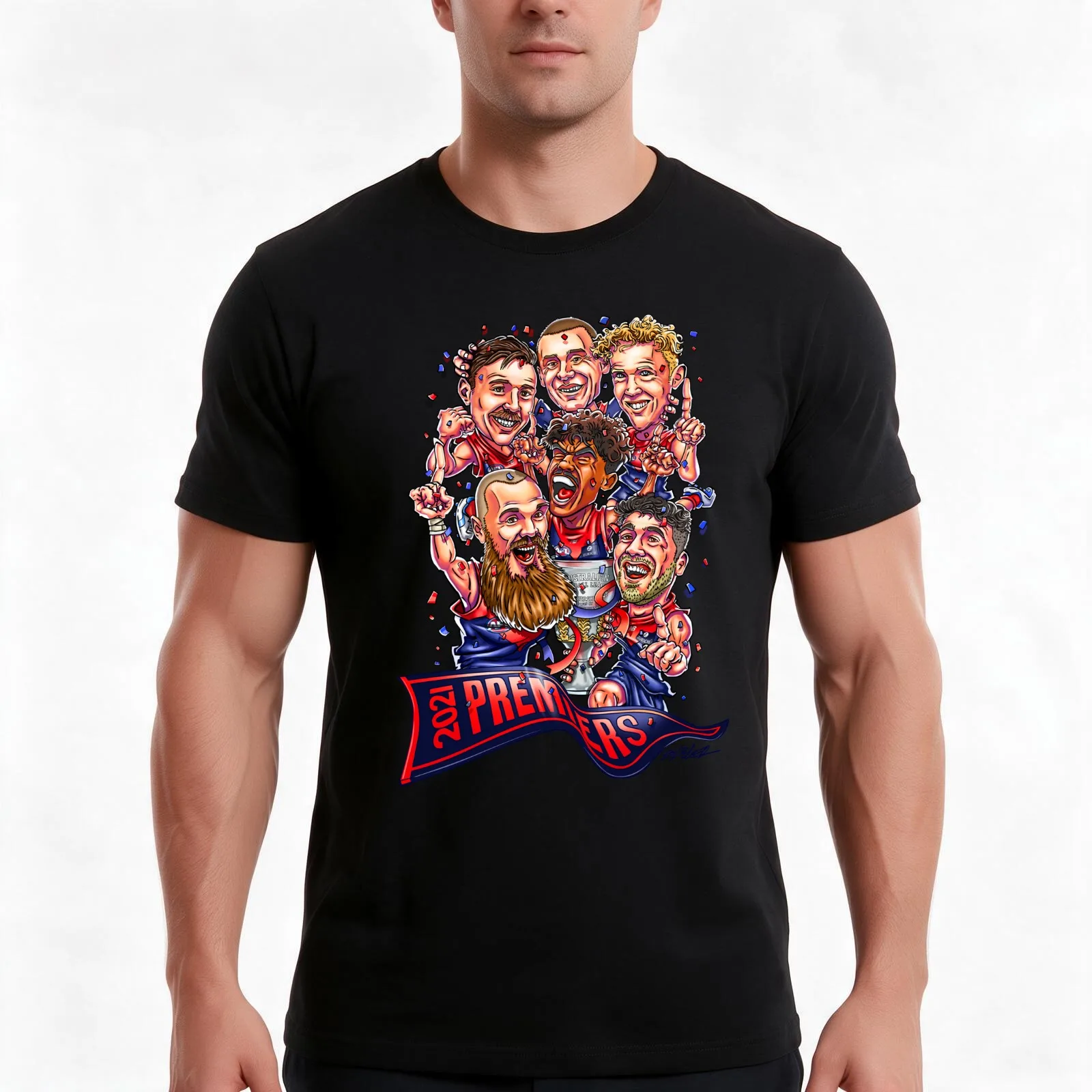 Melbourne Demons 2021 Premiership - Unique Artwork - Gawn, Petracca, Lever, Pickett and Oliver T-Shirt, Summer Casual Cotton Tee