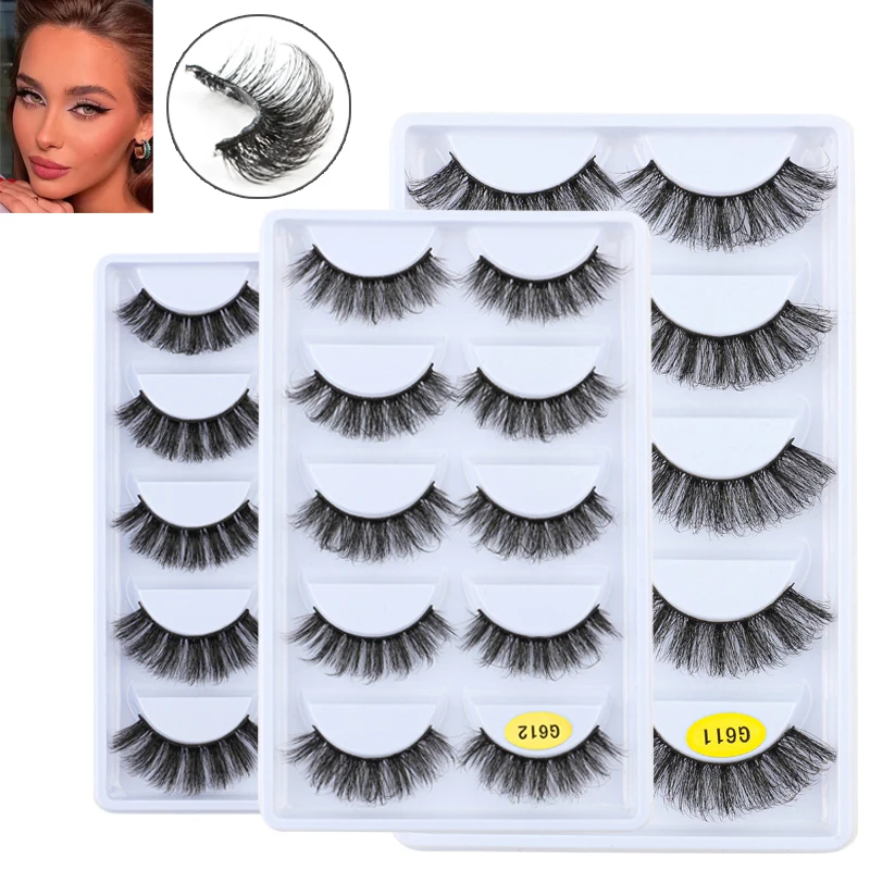 5 pares 3d falso vison cílios naturais cílios postiços dramáticos fofos macios finos volume cruz reutilizável cílios makup ferramentas