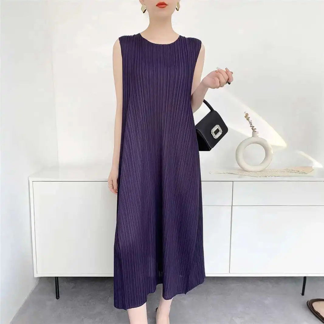 Fold Babyoung Round Neck Pleated Niche Design Temperament Casual Undershirt Dress 2025 Summer New Women's Clothing
