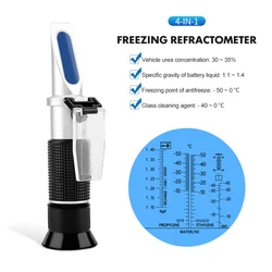 4 in 1 Car Refractometer Antifreeze Coolant Tester Engine Fluid Propylene Ethylene Glycol Detector Car Clean Battery Test Tool