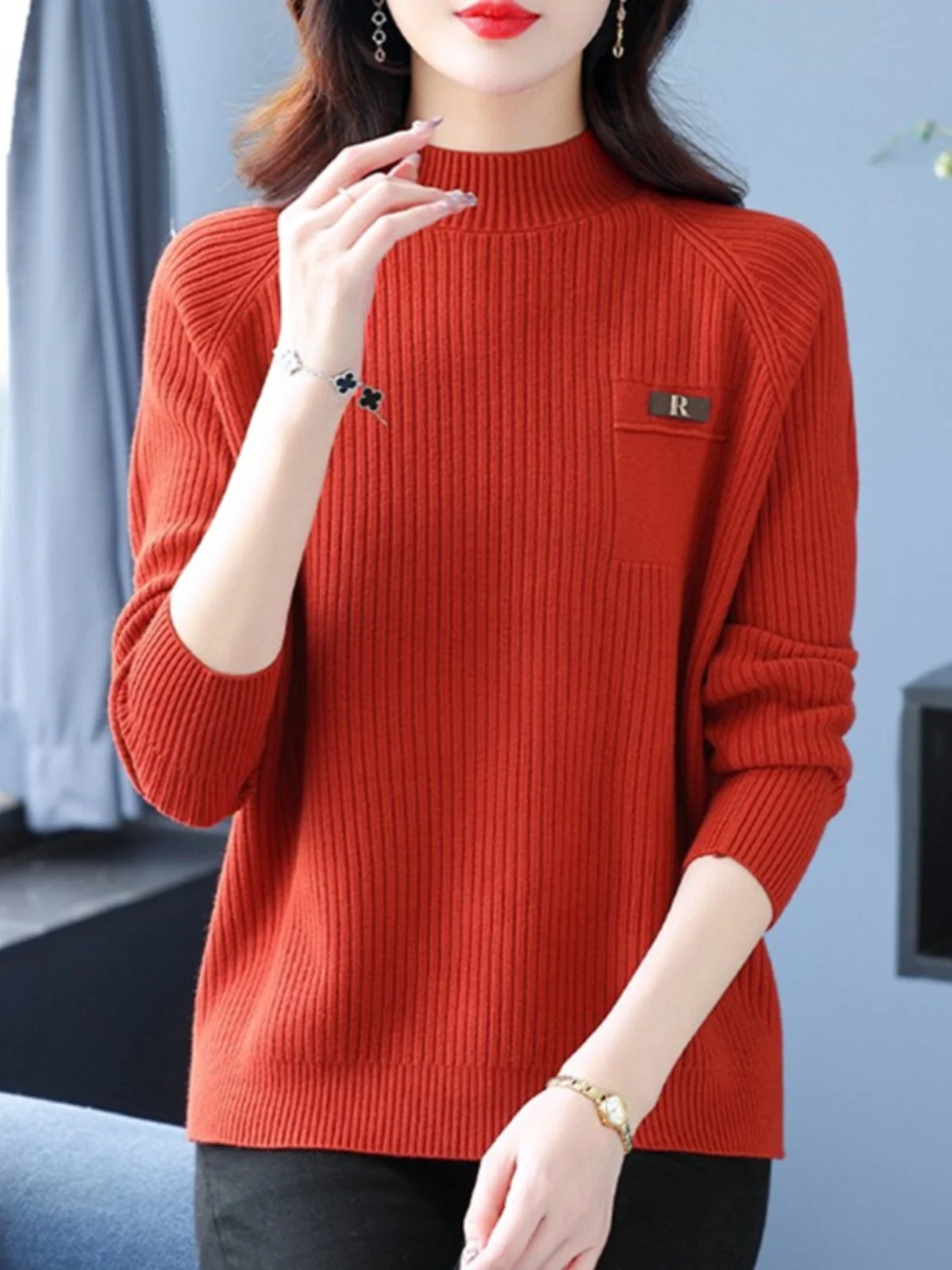 

Женский вязаный свитер больших размеров с высоким воротником в полоску, свободный базовый топ на осень-зиму для похудения