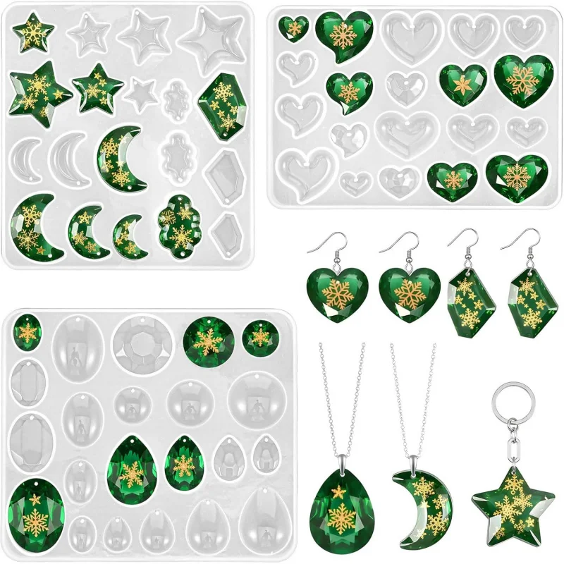 3 Resin jewelry mold set，Various shapes of silicone molds，Suitable for making cute star-shaped resin、Lightweight silicone earrin