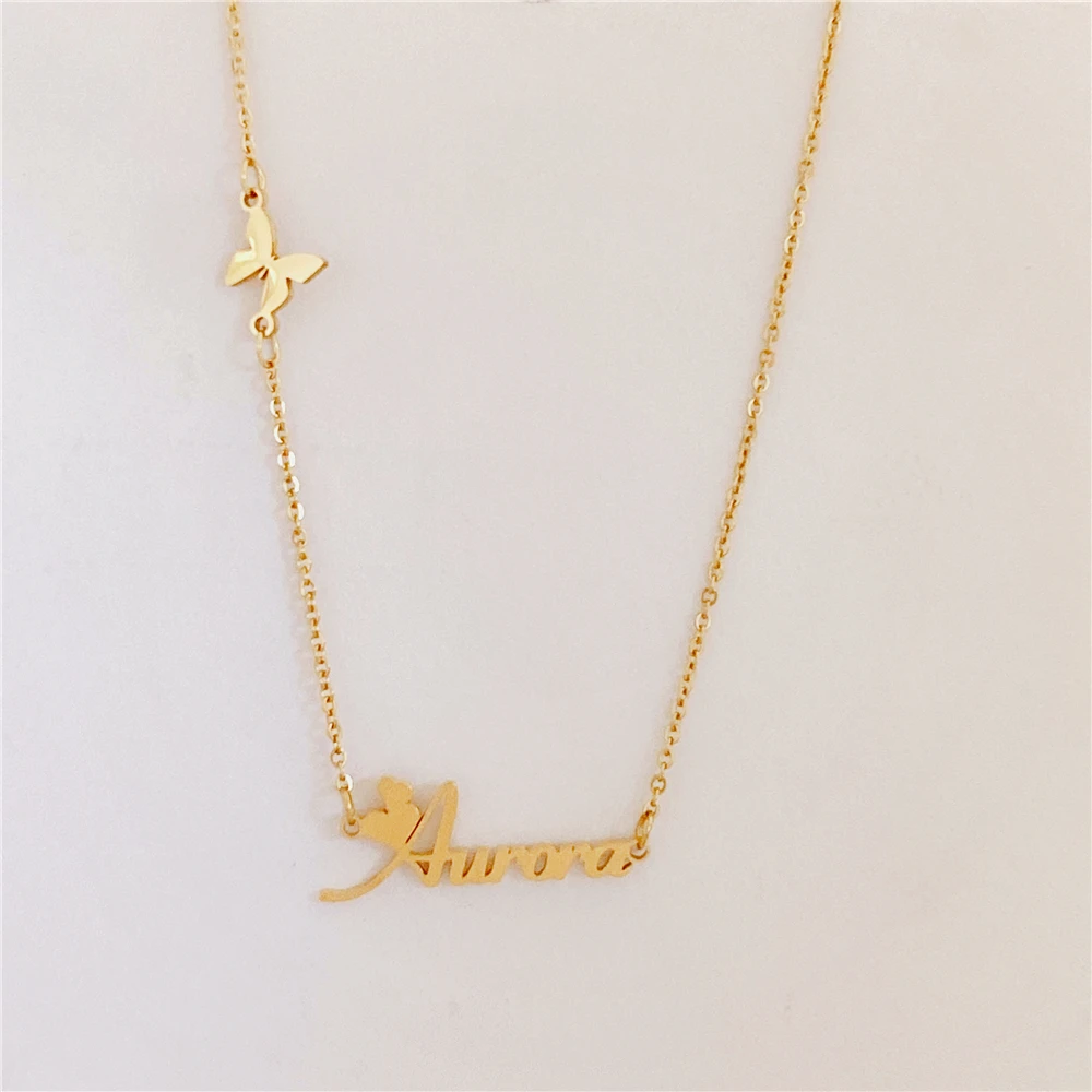 Fashion Custom Stainless Steel Name Necklace With Crown heart Butterfly For Women Personalized Letter Gold Choker Necklace Gift