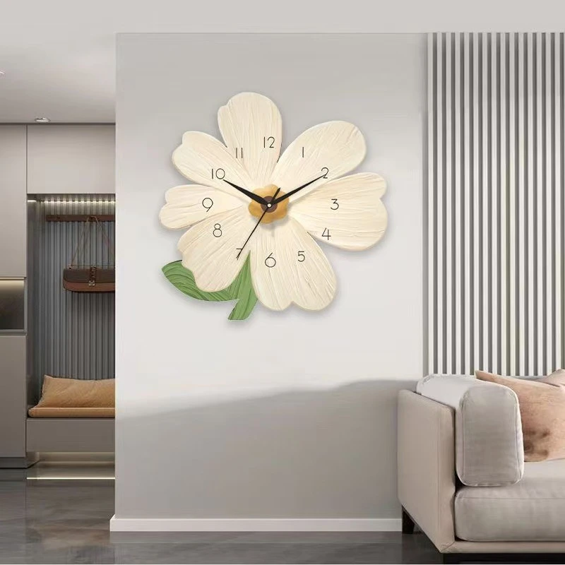 Modern Floral 2D Wooden Wall Clock Irregular Hanging Watch Silent Clock Home Decor Wall Watch Living Room Entryway Supplies