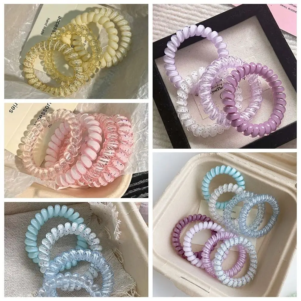 Ikat rambut Spiral tali rambut cincin rambut hiasan kepala ikat rambut elastis manis Scrunchies warna-warni kawat telepon