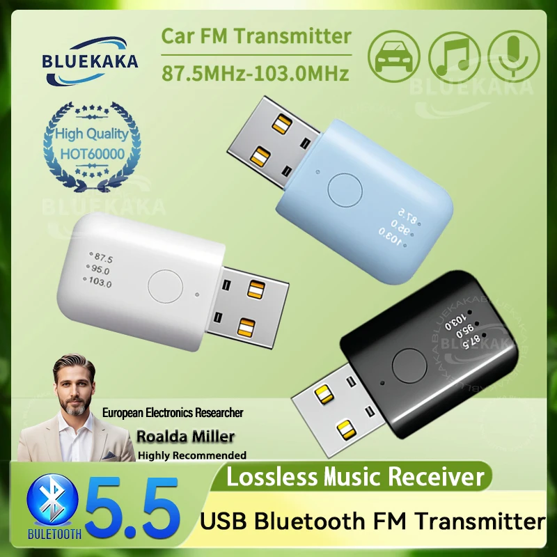 Bluetooth 5.5 FM Transmitter With Mic Handsfree Call USB Wireless Adapter Lossless Stereo Music Audio Receiver For Car FM Radio