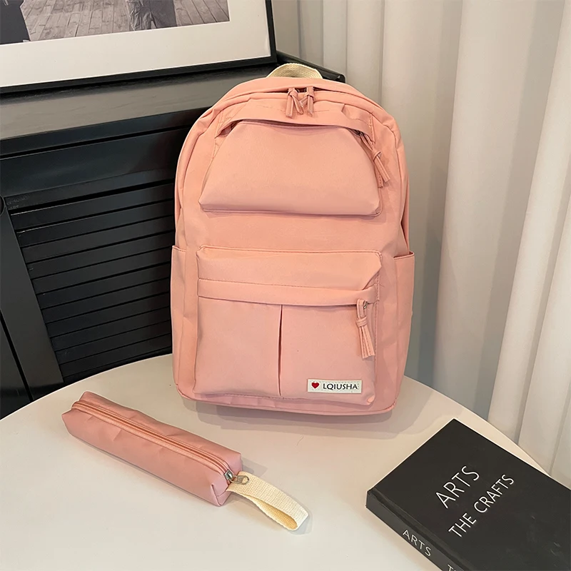 

Canvas Shoulder Bag Women 2024 New Double Pocket Large Capacity Student Backpack Fashion Casual Campus Wind Shoulder Bag