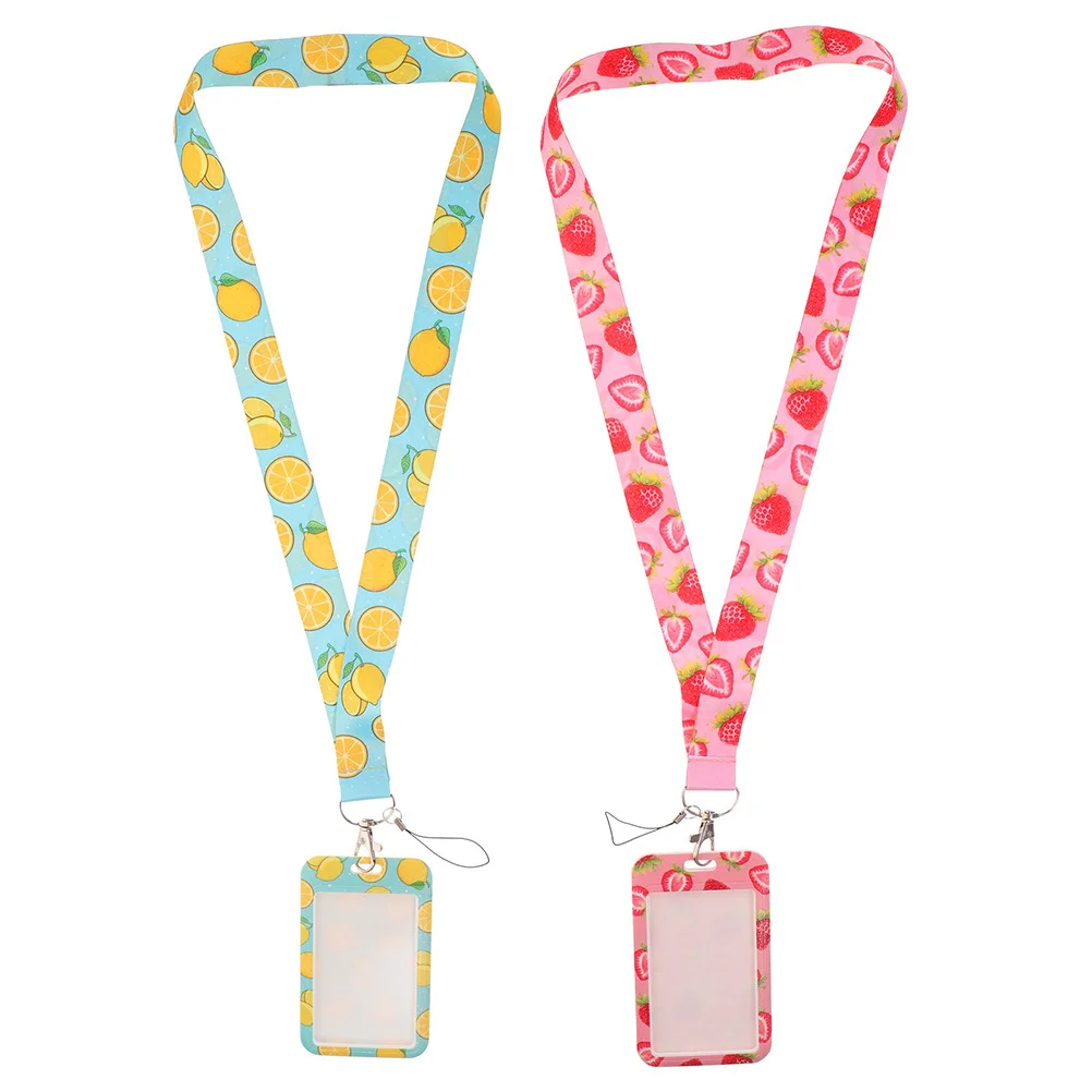 

2 Pcs Lanyard Certificate Holder ID Card Adorable Badge with Student Cards Box Teacher (plastic) Fruit Pattern Sleeve Practical