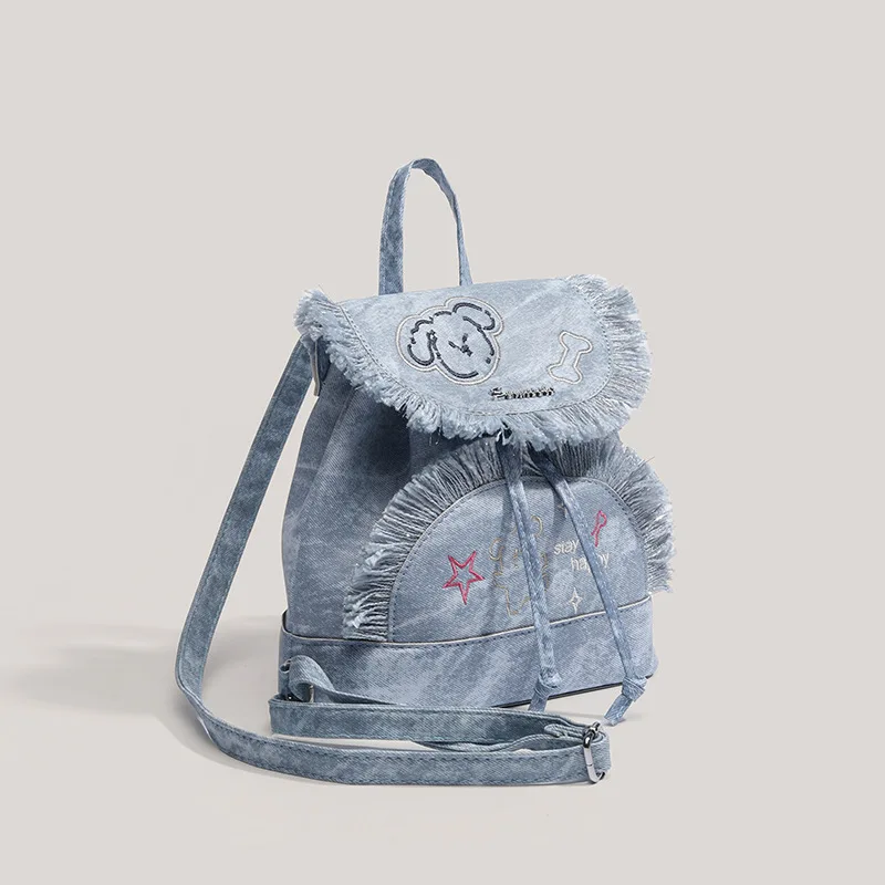 Frauen Rucksäcke Koreanische Cartoon Stickerei Verstaile Kawaii Süße Adrette Hochwertige Denim Leinwand Schulranzen Für Mädchen