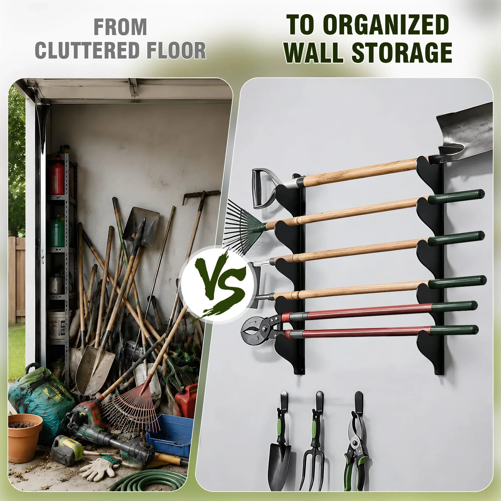 Zoe Garden Tool Organizer Wall Mount Garage Storage Rack For Shovels Rakes Brooms And Long Handled Yard Tools With Five Support Levels For Garage And Shed - view 6