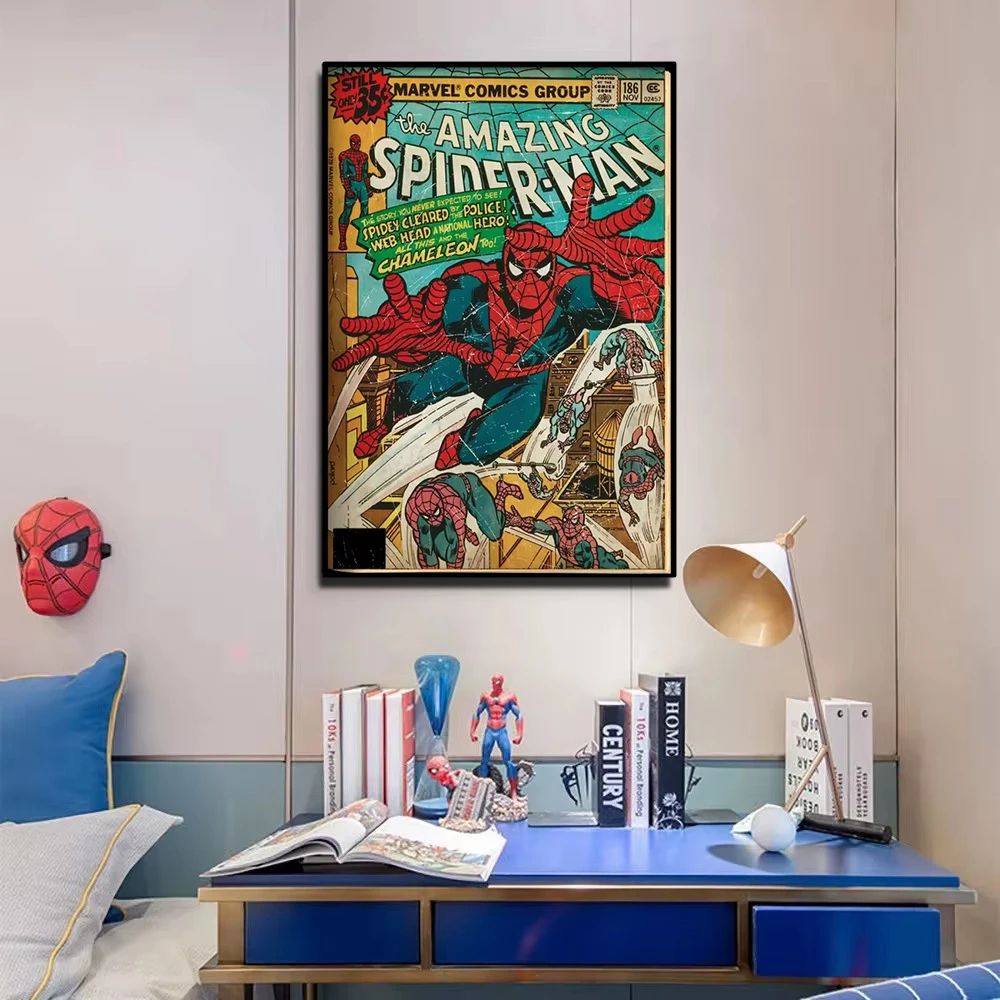 Retro Marvel Super Hero Decorative Painting Anime Spider Man Art Poster American Film Mural Home Childrens Room Wall Decor Print - view 4