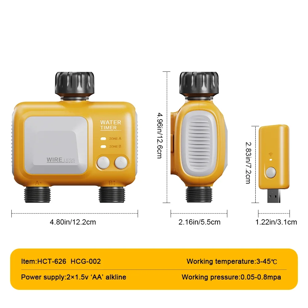 Eshico HCT-626 2-Outlet Wireless Water Timer WiFi/Bluetooth Remote Control Tuya App Work Log Garden Automatic Watering Sprinkler