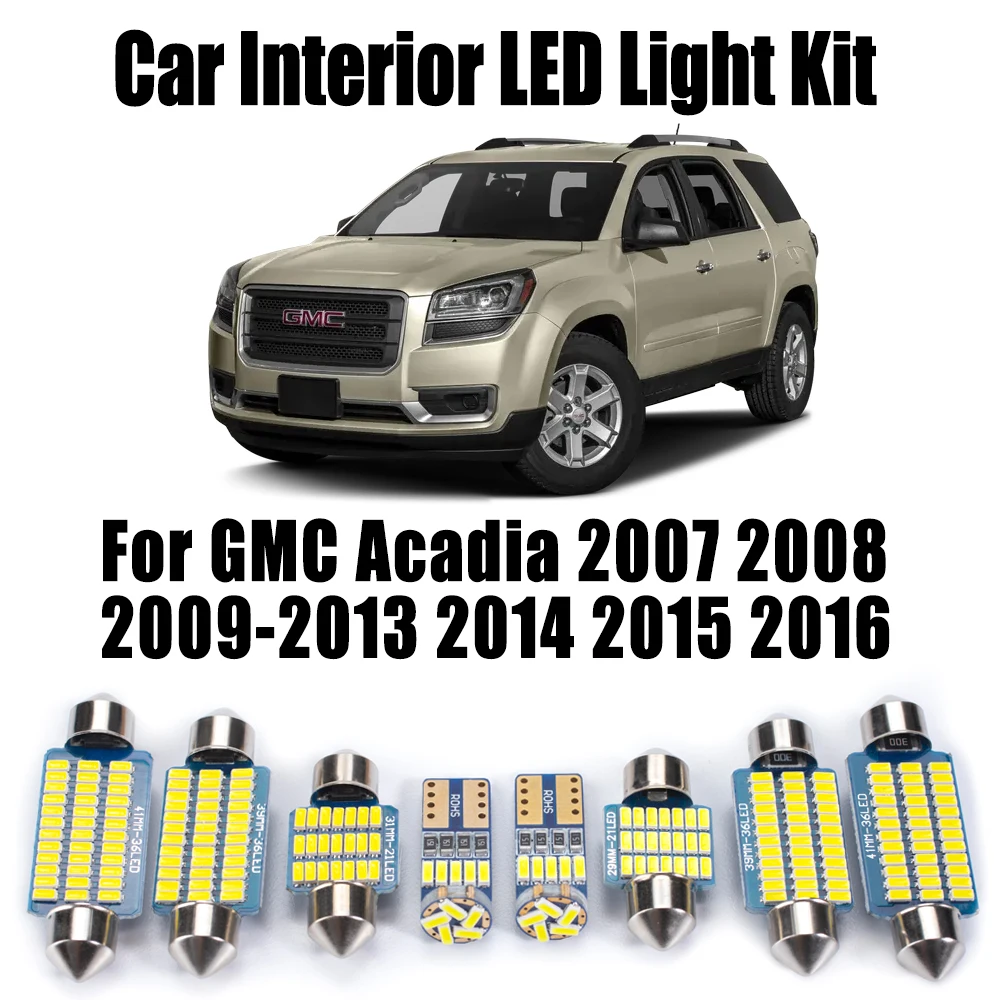 17Pcs LED Interior Map Dome Trunk Bulbs Reading Vanity Mirror Light Kit Canbus For GMC Acadia 2007- 2015 2016 Car Accessories